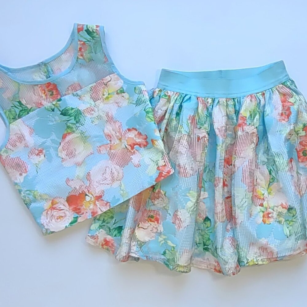 Pippa & Julie Girl's Pastel Floral 2 Piece Top & Skirt Set Size 10 Tropical - Picture 2 of 7